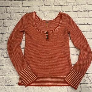 Free People wool blend y2k style orange white Striped Long Sleeve sweater M